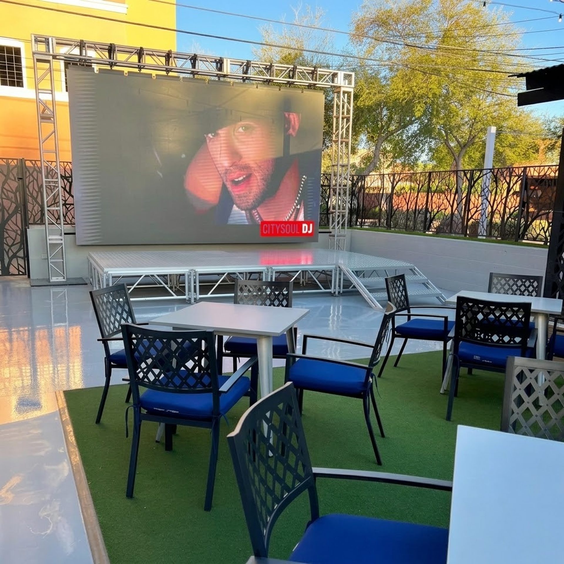 Patio, rooftop and a big screen